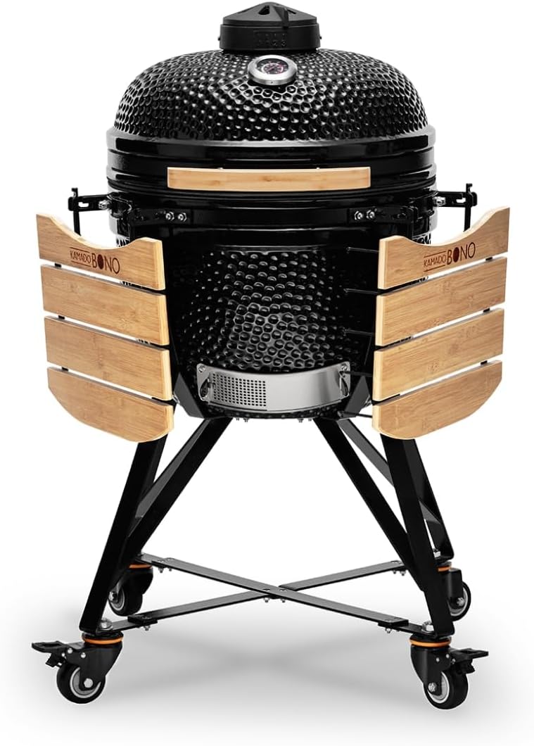 KAMADO BONO Keramische BBQ Grill, 20" Media, Zwart I Kamado BBQ Houtskool Grill met Dual Zone Grilling System I Egg BBQ Roker voor Koken, Roken  Bakken